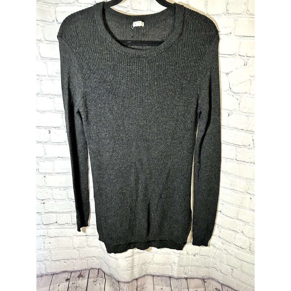 Garage Womens Ribbed Knit Sweater Charcoal Grey Crew Neck Long Sleeve Size M